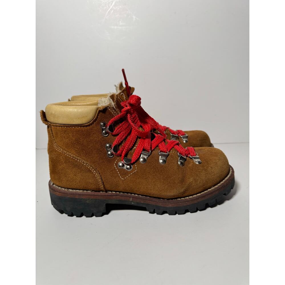 Vintage 70s Mont Blanc Hiking Boots Leather Sherpa Lined Vibram Men 7B/Women 9